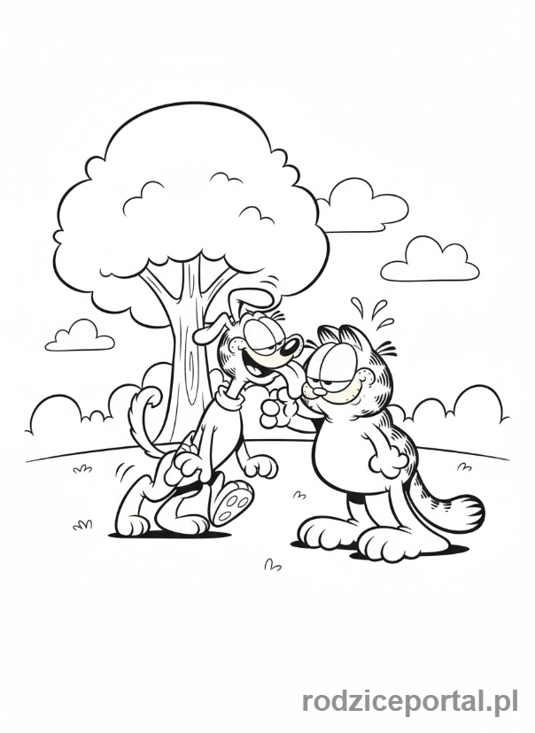 Kolorowanka Garfield - Garfield i Odie bawią się