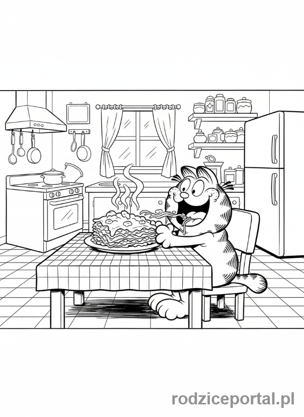 Kolorowanka Garfield - Garfield je lazanię