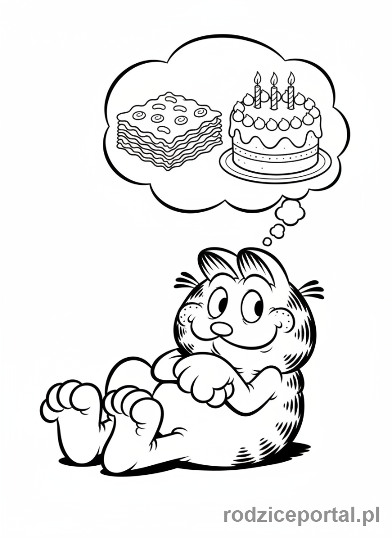 Kolorowanka Garfield - Garfield marzy o jedzeniu