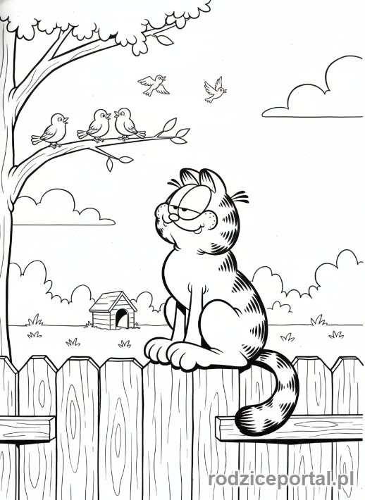 Kolorowanka Garfield - Garfield na płocie