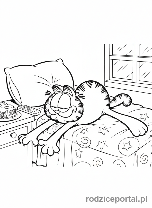 Kolorowanka Garfield - Garfield przeciąga się