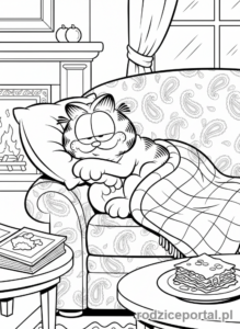 Kolorowanka Garfield - Garfield śpi na sofie
