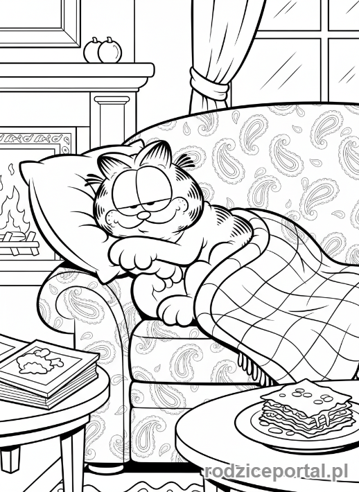 Kolorowanka Garfield - Garfield śpi na sofie