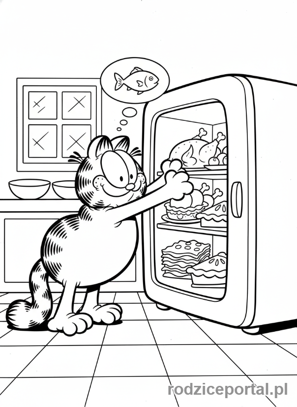 Kolorowanka Garfield - Garfield w kuchni Jona
