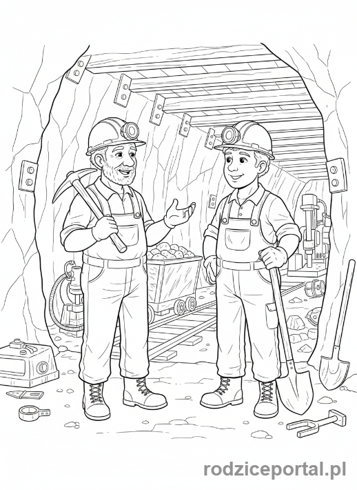 Kolorowanka Górnik - Dwóch górników w tunelu