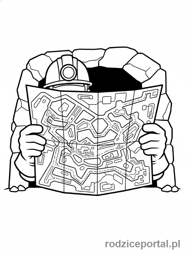 Kolorowanka Górnik - Górnik patrzy na mapę