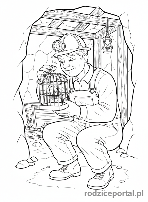 Kolorowanka Górnik - Górnik z kanarkiem