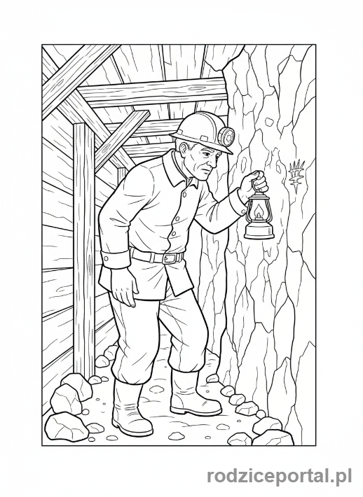 Kolorowanka Górnik - Górnik ze lampą bezpieczeństwa