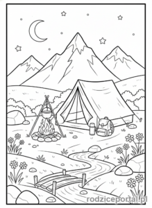 Kolorowanka Góry Zadania - Biwak w górach