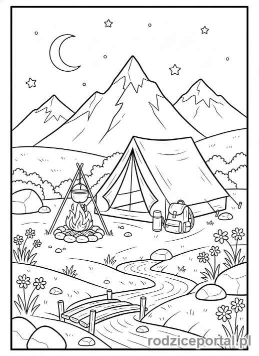 Kolorowanka Góry Zadania - Biwak w górach
