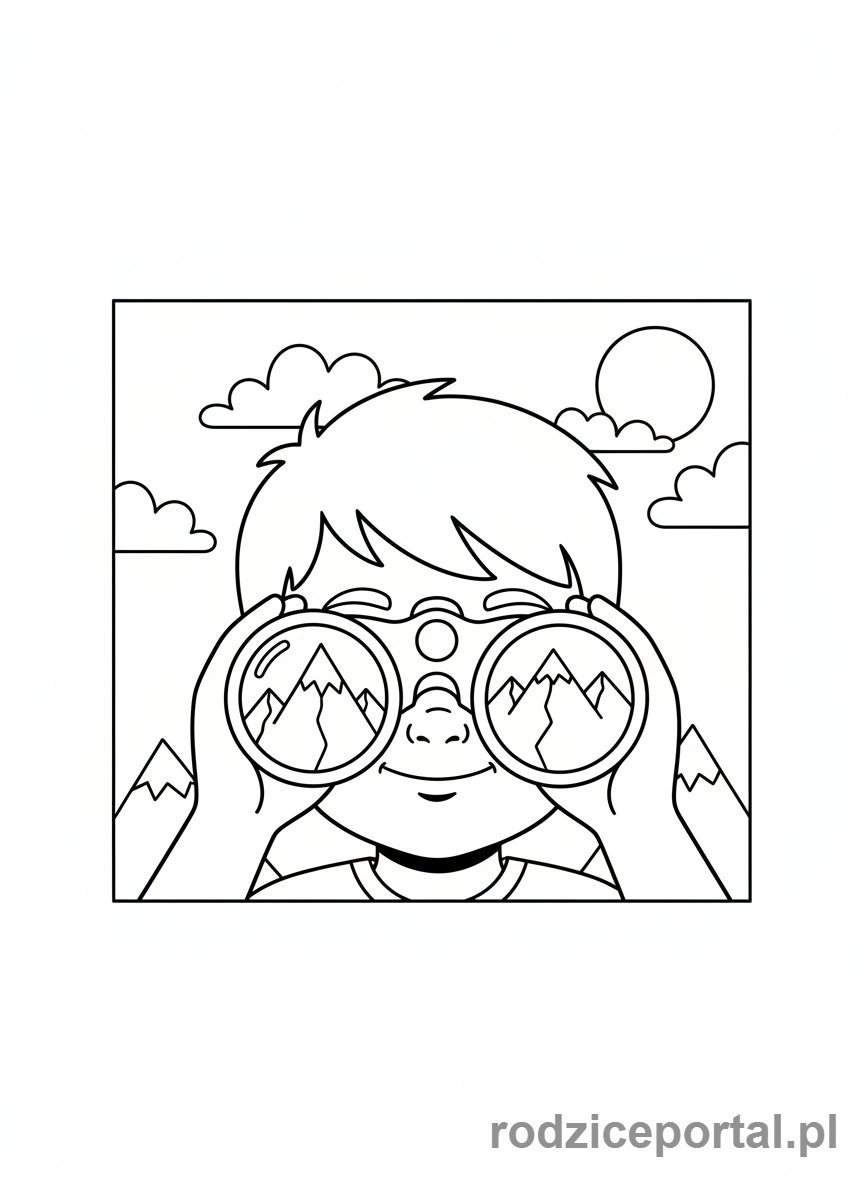 Kolorowanka Góry Zadania - Dziecko z lornetką
