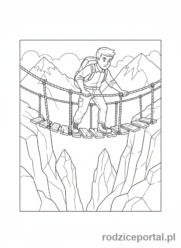 Kolorowanka Góry Zadania - Przejście przez most linowy