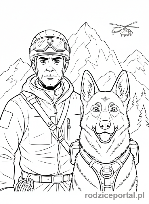 Kolorowanka Góry Zadania - Ratownik z psem