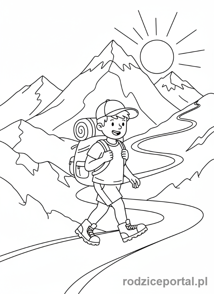 Kolorowanka Góry Zadania - Turysta na szlaku