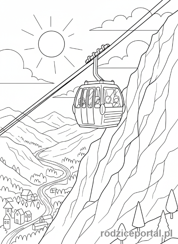 Kolorowanka Góry Zadania - Wagonik kolejki linowej