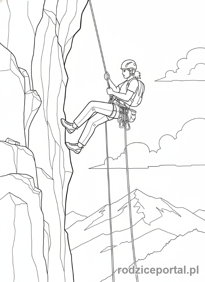 Kolorowanka Góry Zadania - Zjazd na linie