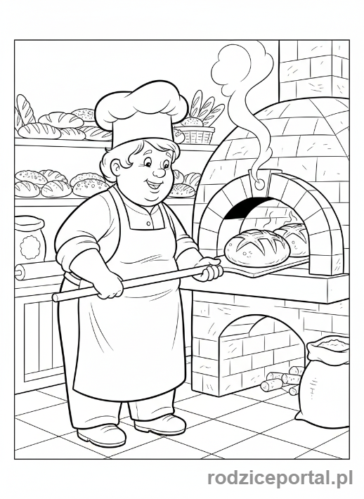 Kolorowanka Gotowanie - Piekarz piecze chleb