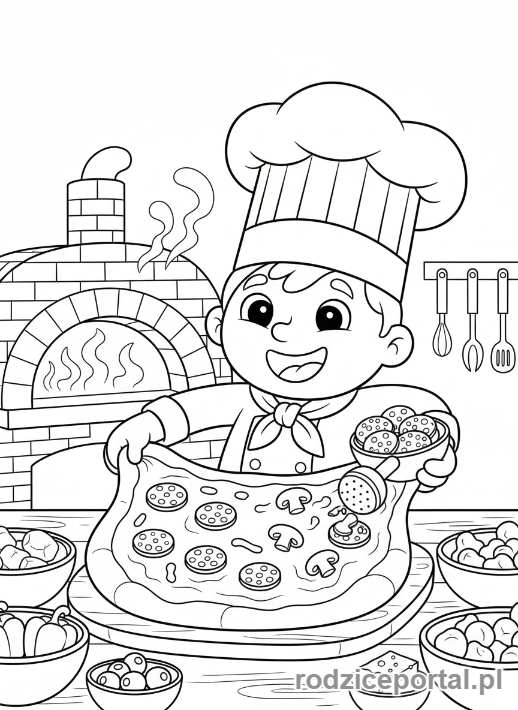 Kolorowanka Gotowanie - Robienie pizzy