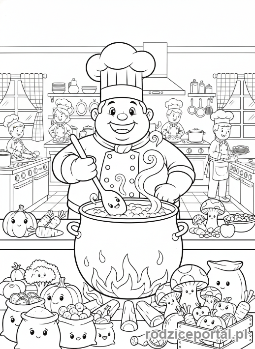 Kolorowanka Gotowanie - Szef kuchni gotuje