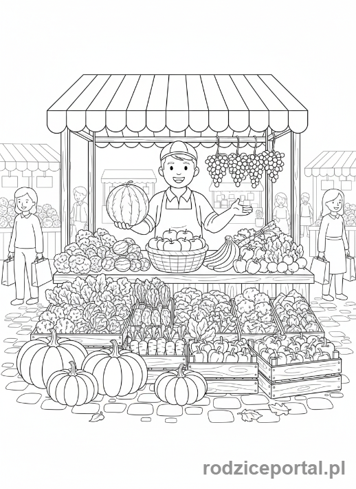 Kolorowanka Gotowanie - Targ warzywny
