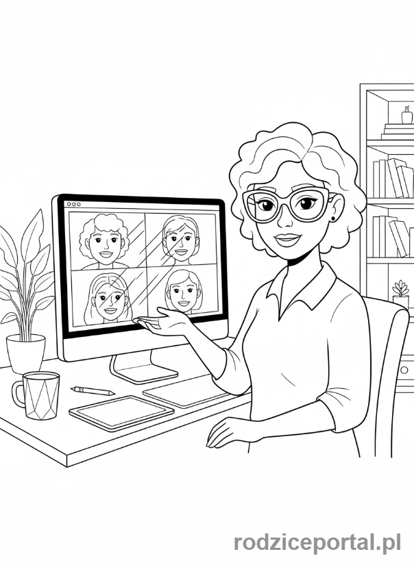 Kolorowanka Grafik - Grafik na wideokonferencji