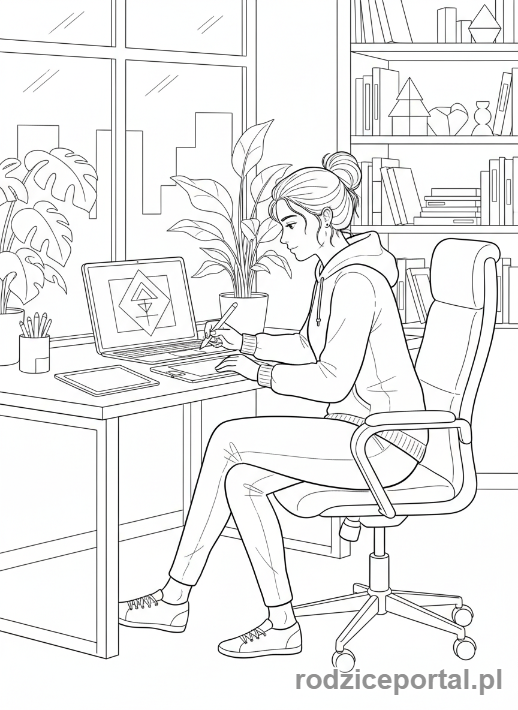 Kolorowanka Grafik - Grafik przy laptopie