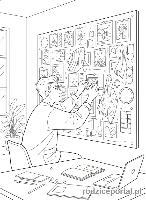 Kolorowanka Grafik - Grafik tworzy mood board