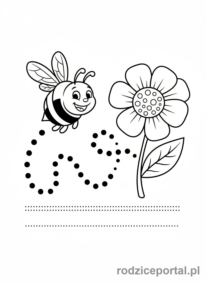 Kolorowanka Grafomotoryka - Pszczoła śledzi drogę do kwiatka