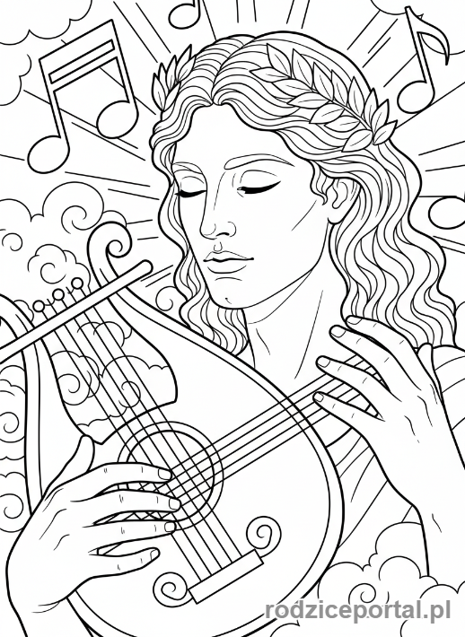 Kolorowanka Grecka Mitologia - Apollo grający na lirze