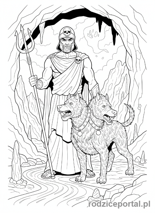 Kolorowanka Grecka Mitologia - Hades i Cerber w podziemiach