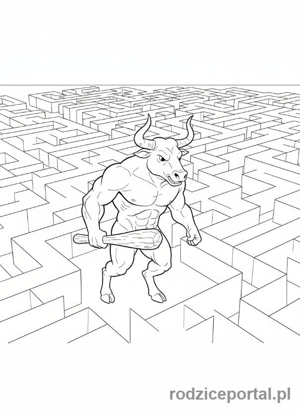 Kolorowanka Grecka Mitologia - Minotaur w labiryncie