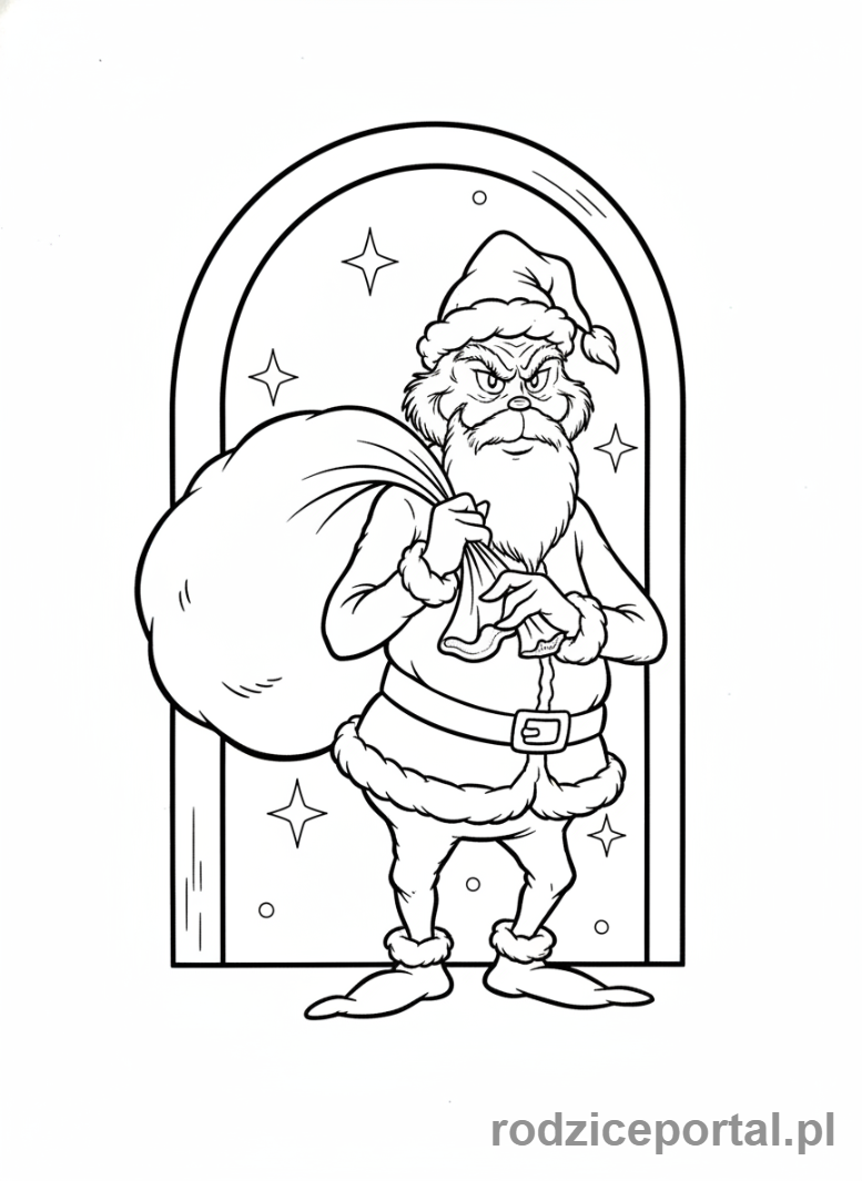 Kolorowanka Grinch - Grinch przebrany za Świętego Mikołaja