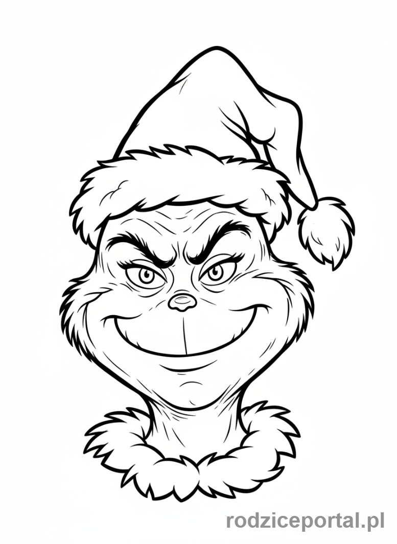 Kolorowanka Grinch - Grinch uśmiecha się figlarnie