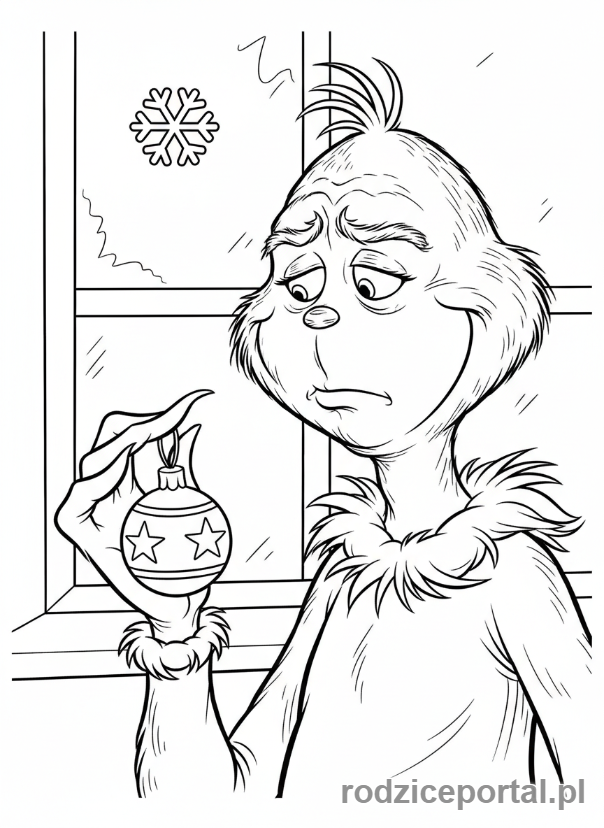 Kolorowanka Grinch - Grinch z pojedynczą bombką