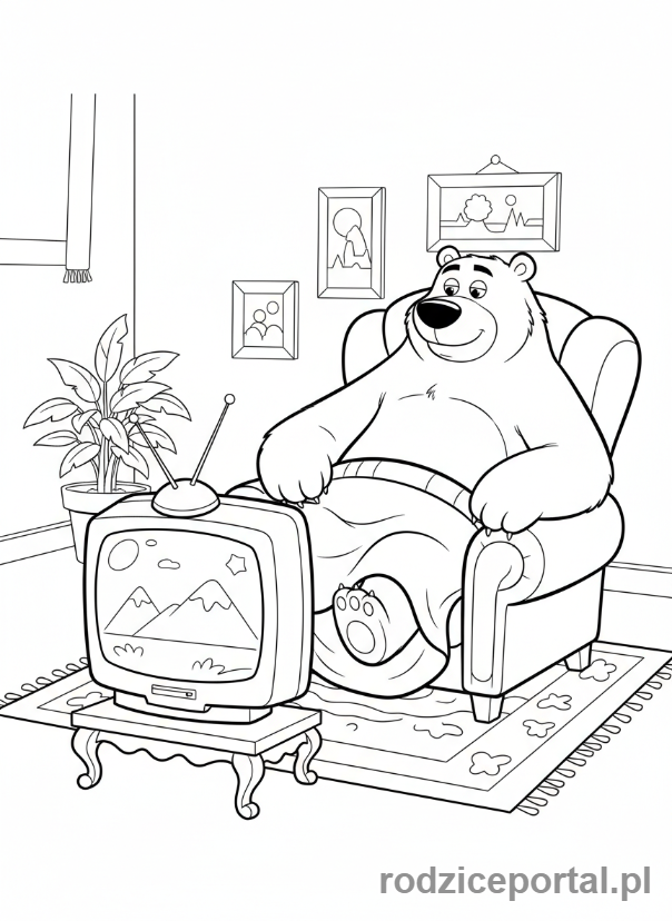 Kolorowanka Grizzy I Lemingi - Grizzy ogląda telewizor
