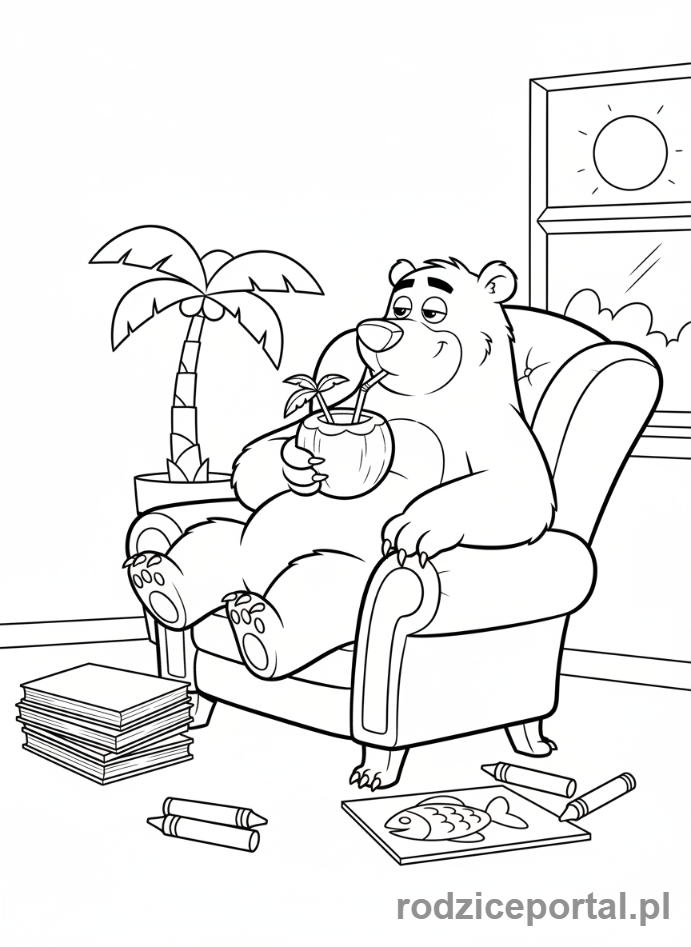 Kolorowanka Grizzy I Lemingi - Grizzy pije napój