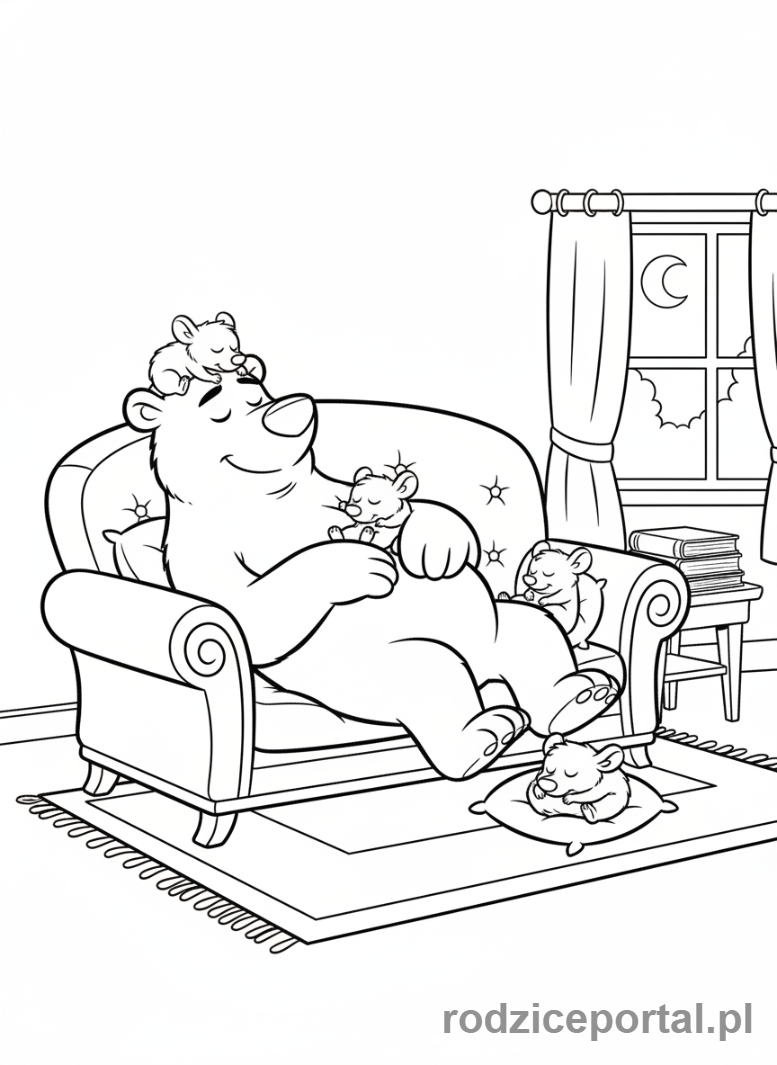 Kolorowanka Grizzy I Lemingi - Grizzy śpi na kanapie