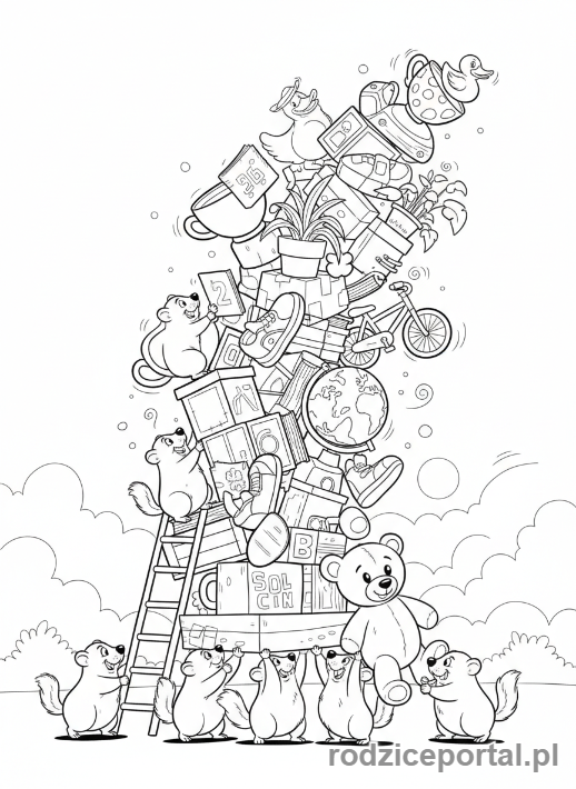 Kolorowanka Grizzy I Lemingi - Lemingi budują wieżę
