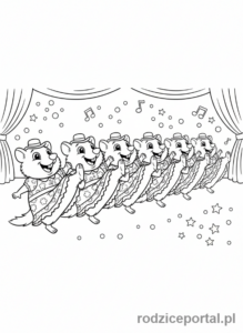 Kolorowanka Grizzy I Lemingi - Lemingi tańczące kankan