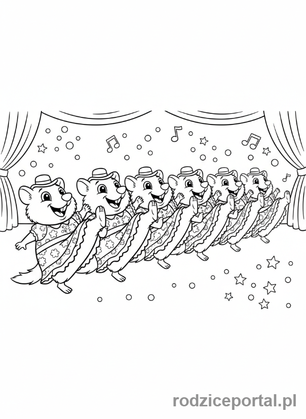 Kolorowanka Grizzy I Lemingi - Lemingi tańczące kankan