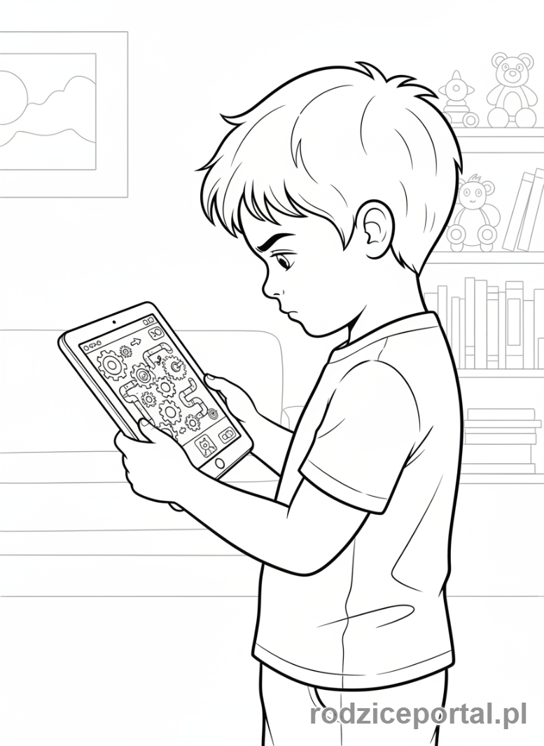 Kolorowanka Gry Edukacyjne - Chlopiec rozwiazuje zagadke