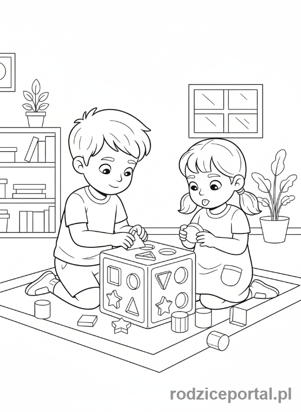 Kolorowanka Gry Edukacyjne - Dzieci dopasowuja ksztalty