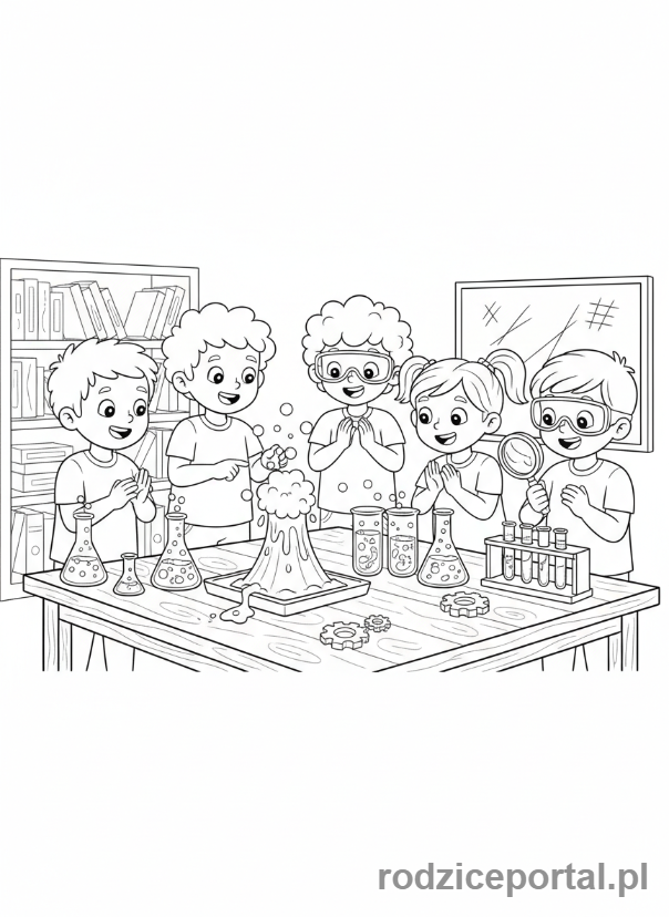Kolorowanka Gry Edukacyjne - Dzieci robia eksperyment