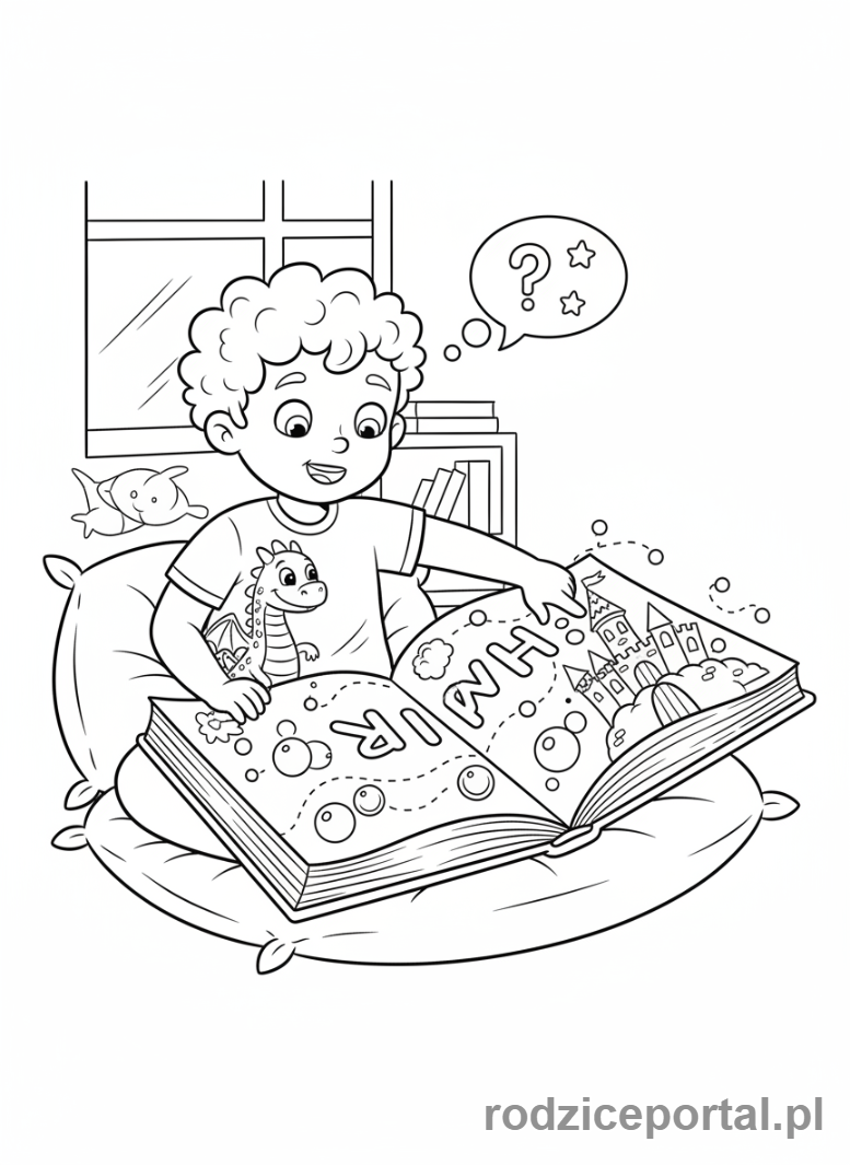 Kolorowanka Gry Edukacyjne - Dziecko czyta interaktywna ksiazke