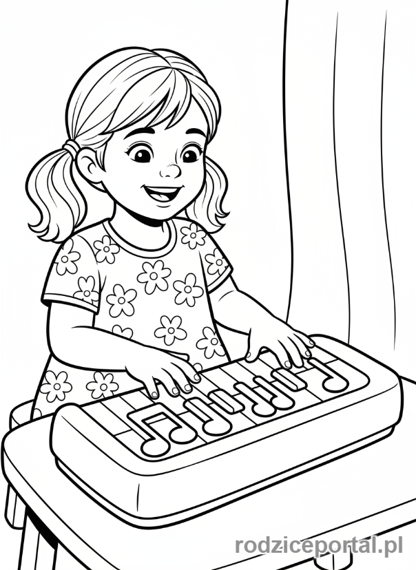 Kolorowanka Gry Edukacyjne - Dziewczynka gra na pianinie