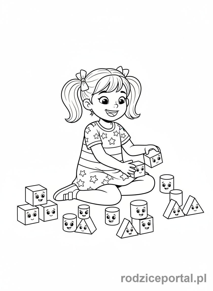 Kolorowanka Gry Edukacyjne - Dziewczynka liczy klocki
