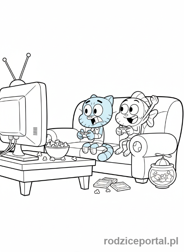 Kolorowanka Gumball - Gumball i Darwin grają