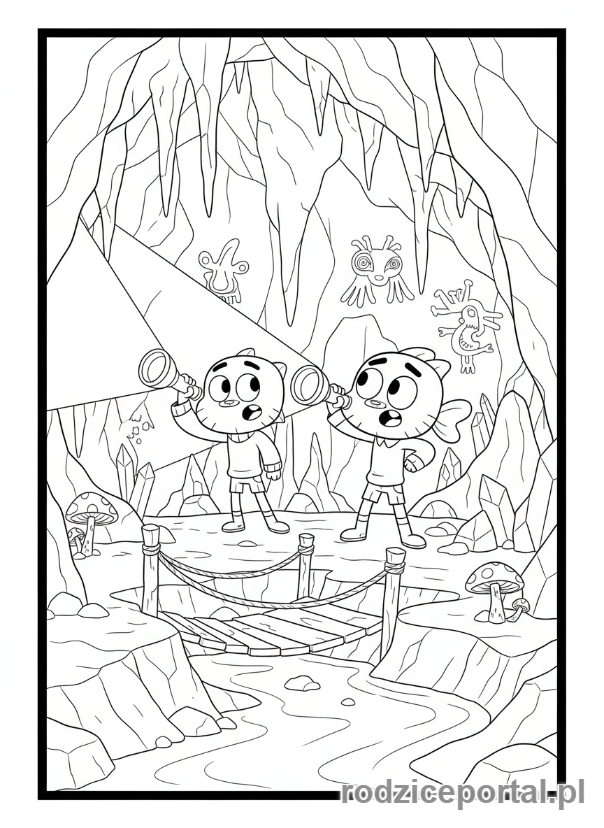 Kolorowanka Gumball - Gumball i Darwin w jaskini