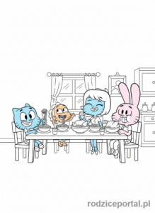 Kolorowanka Gumball - Rodzina Watterson je obiad