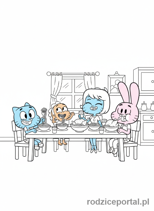 Kolorowanka Gumball - Rodzina Watterson je obiad